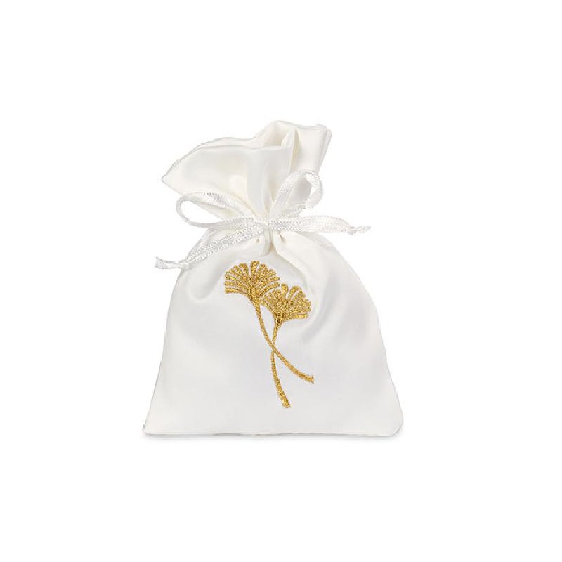 SACCHETTO RASO BIANCO C/GINGKOoro 10x14 [TONO29159-00.jpg]