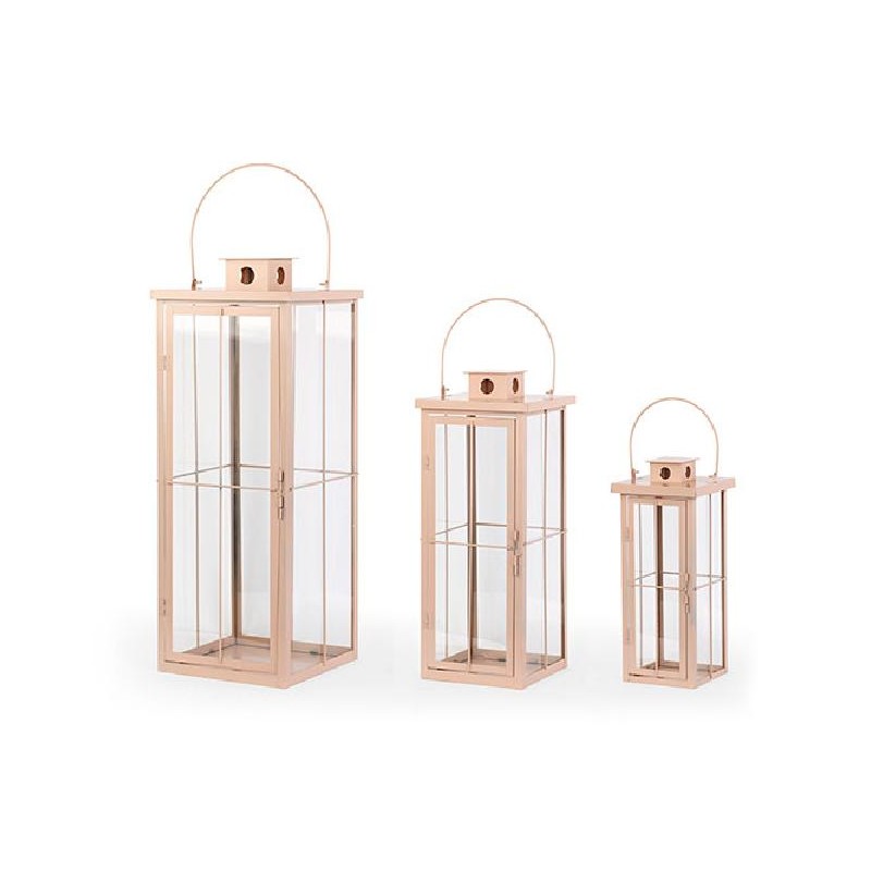 ---SET 3 LANTERNE METALLO ROSA 150x150x380 - 265x265x700 [TONO29126-00.jpg]