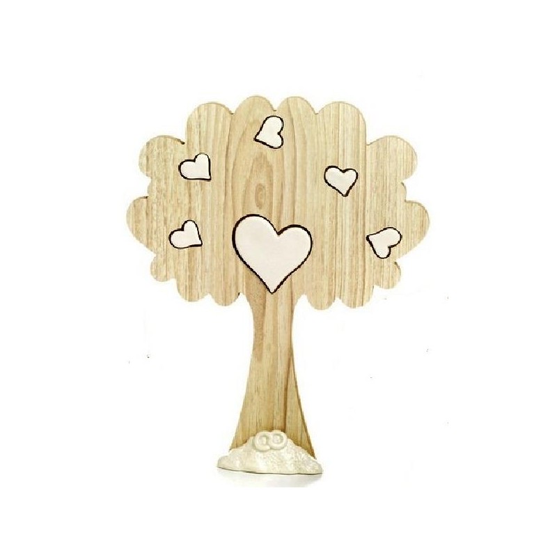 ALBERO LEGNO CON CUORI IN PORCELLANA BIANCHI h25cm [0145030-00.jpg]