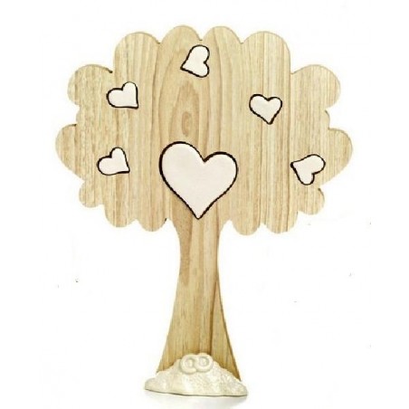 ALBERO LEGNO CON CUORI IN PORCELLANA BIANCHI h25cm [0145030-00.jpg]
