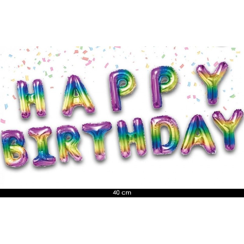 SCRITTA FOIL HAPPY BIRTHDAY 40cm RAINBOW