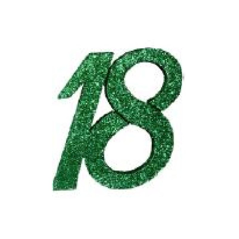 NUMERO 18 ESPANSO GLITTER VERDE 14cm [0160283-00.jpg]