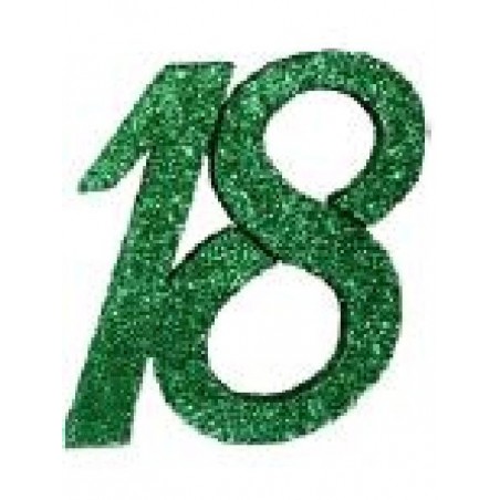 NUMERO 18 ESPANSO GLITTER VERDE 14cm [0160283-00.jpg]
