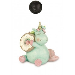 UNICORNO AZZURRO SEDUTO CON DONUT 12cm CON SHOPPER REGALO [TONO27577-00.jpg]