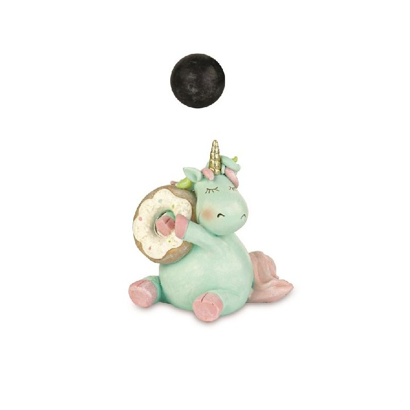 UNICORNO AZZURRO SEDUTO CON DONUT 12cm CON SHOPPER REGALO [TONO27577-00.jpg]