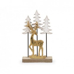 CERVO ORO CON ALBERI IN LEGNO 23cm [TONO21452-00.jpg]