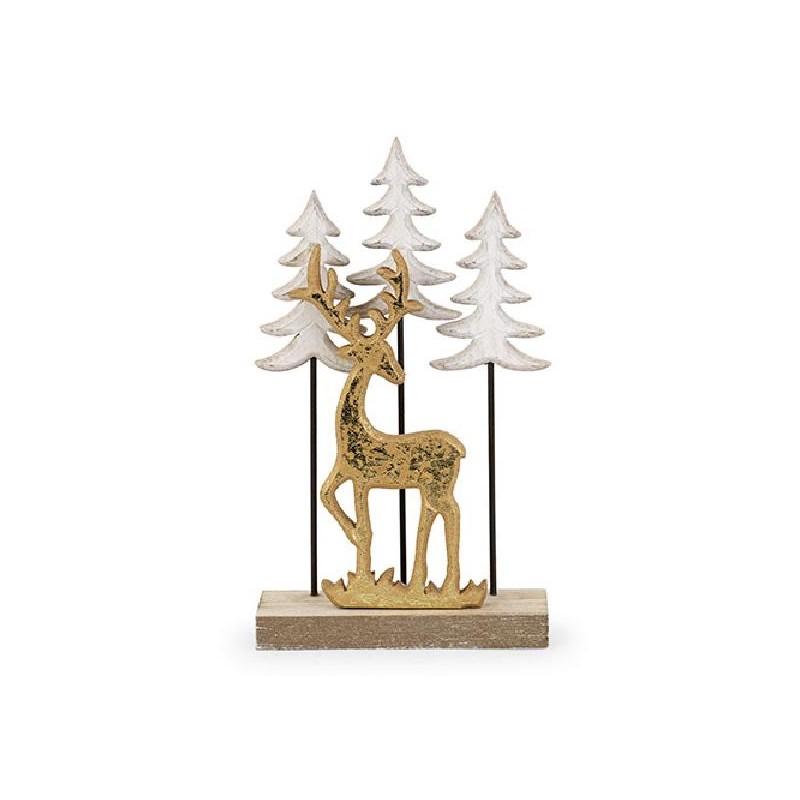 CERVO ORO CON ALBERI IN LEGNO 23cm [TONO21452-00.jpg]