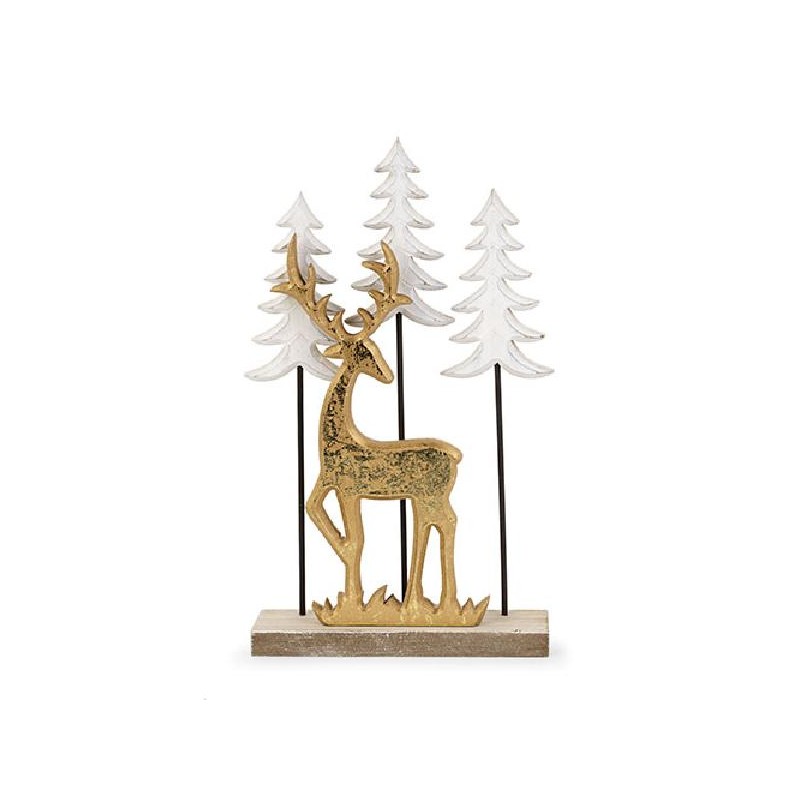 CERVO ORO CON ALBERI IN LEGNO 30cm [TONO21454-00.jpg]
