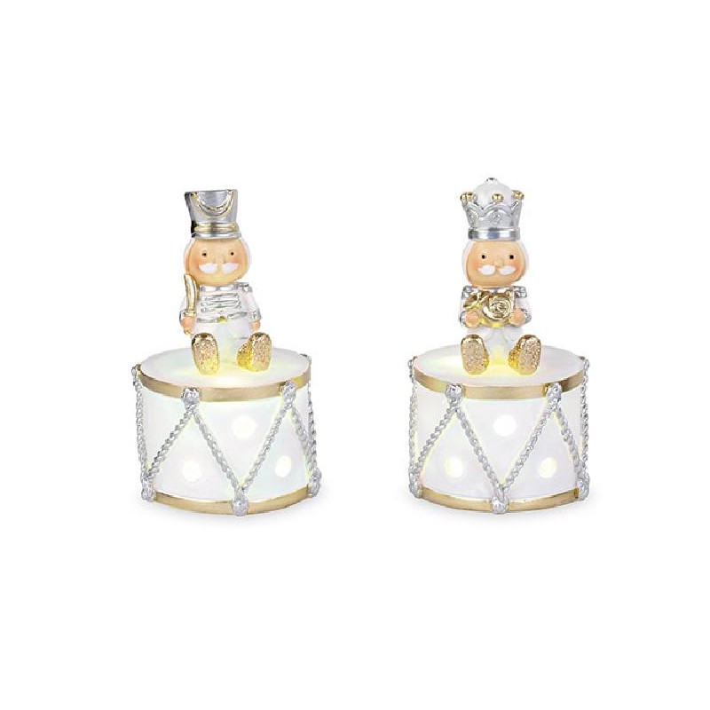 SOLDATINO BIANCO SU TAMBURO 9cm-2sogg SI ILLUMINA CON LUCE LED [TONO21419-00.jpg]