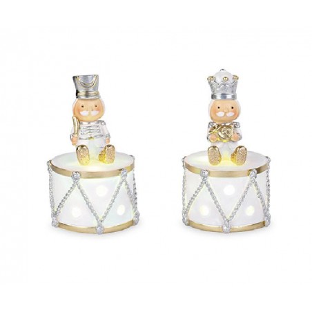 SOLDATINO BIANCO SU TAMBURO 9cm-2sogg SI ILLUMINA CON LUCE LED [TONO21419-00.jpg]