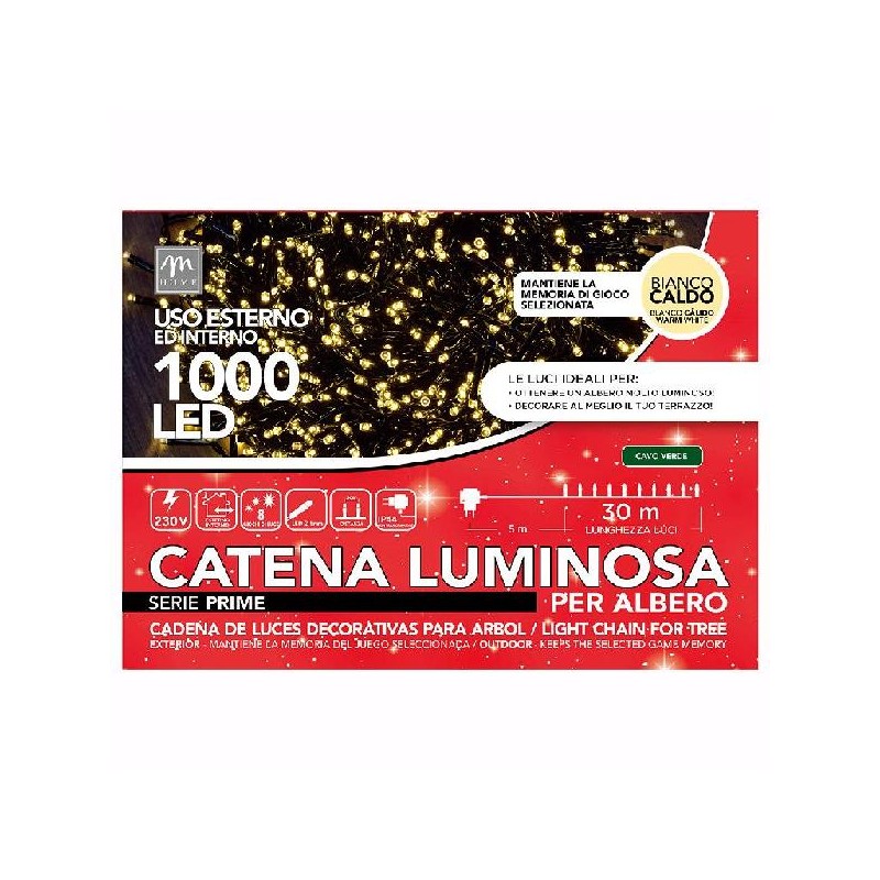 FILO 1000 LUCI LED BIANCO CALDO 8 GIOCHI USO ESTERNO/INTERNO FILO VERDE 35mt Tot. [9901046-00.jpg]