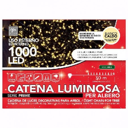 FILO 1000 LUCI LED BIANCO CALDO 8 GIOCHI USO ESTERNO/INTERNO FILO VERDE 35mt Tot. [9901046-00.jpg]