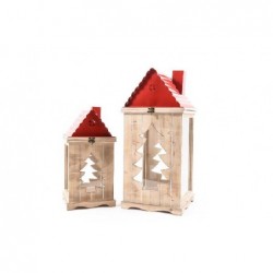 SET 2 LANTERNE LEGNO METALLO ROSSO PINO 28x28h61 - 22x22h42 [9011104-00.jpg]