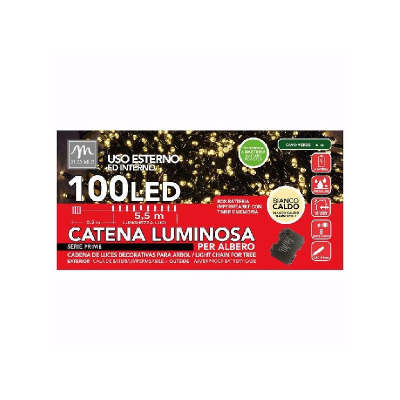 FILO 100 LUCI LED BATTERIA BIANCO CALDO CAVO 5mt+1mt USO ESTERNO FILO VERDE [9901045-00.jpg]