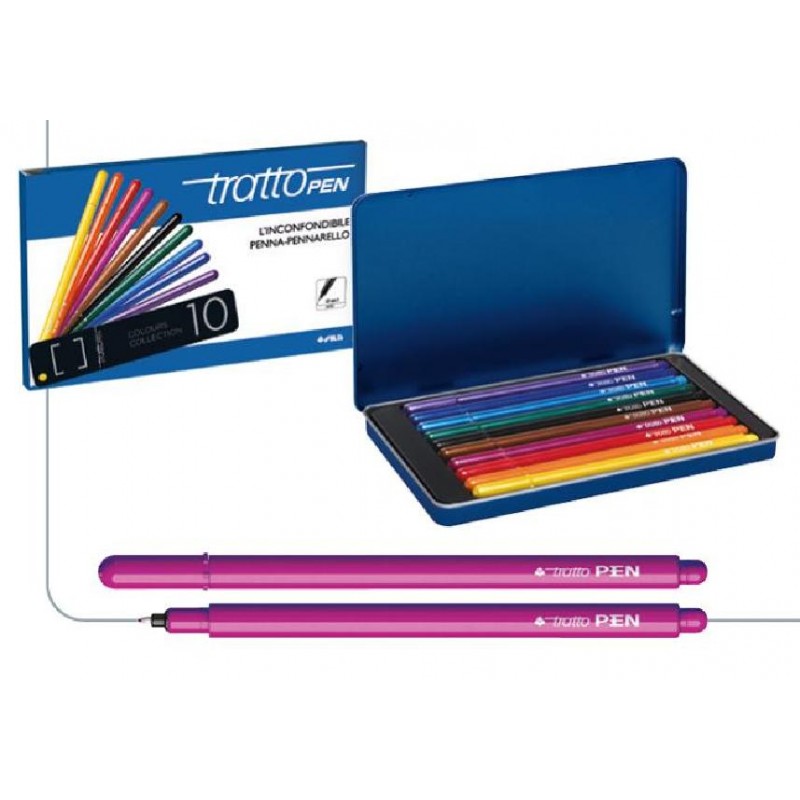 Tratto Pen Collezione 10 Colori in Scatola di Metallo (Idea Regalo)