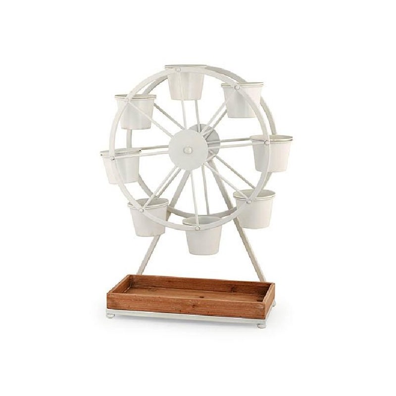 ---VASSOIO RUOTA 8 VASETTI METAL BIANCO 50x22x63 [TONO28673-00.jpg]