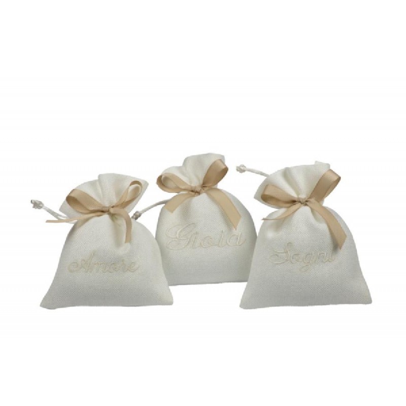 ---SACCHETTO SOGNO/AMORE/GIOIA BIANCO COTONE RICAMATO 10x13 [0180120-00.jpg]