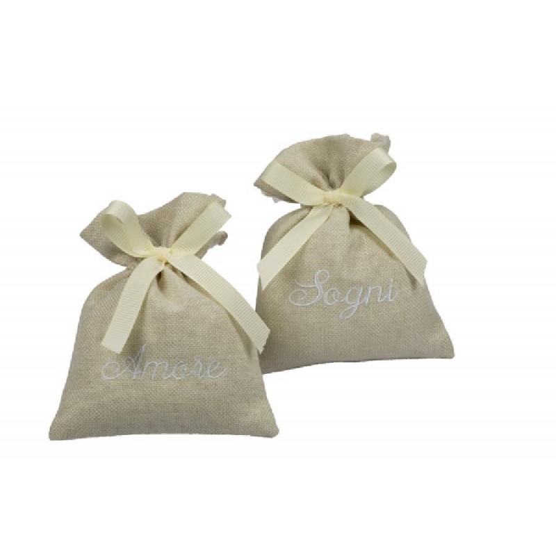 SACCHETTO SOGNO/AMORE/GIOIA BEIGE COTONE RICAMATO 10x13 [0180121-00.jpg]