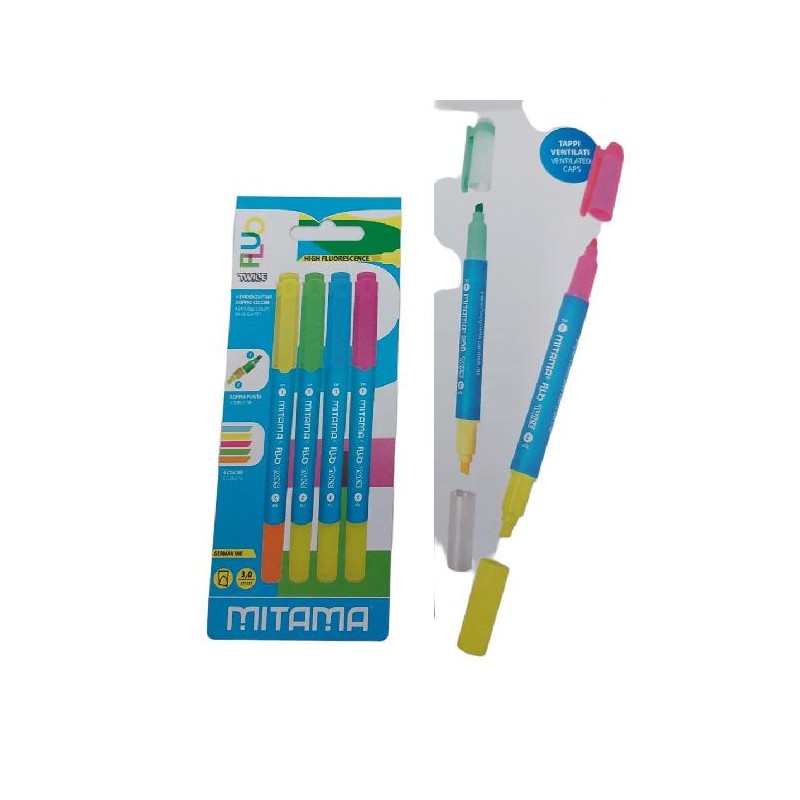 EVIDENZIATORE BICOLOR FLUO 4pz MITAMA [1230101-00.jpg]