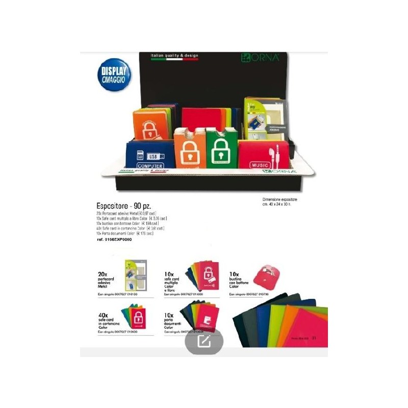 PORTATESSERE PVC DISPLAY 90pz Ass.ARDA PORTATESSERE 1,155-SAFECARD Multi 3,641 BUSTINA BOTTONE 2,357-SAFECARD Sing.0,73 PORTADOCUMENTI 2,068 [3060104-00.jpg]