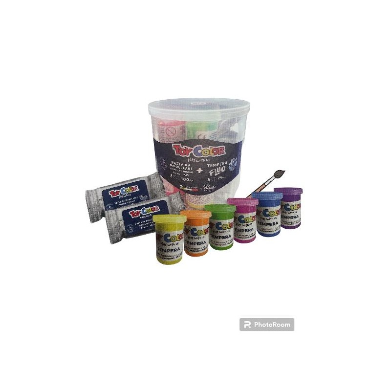 BARATTOLO CREATIV TOY COLOR 2 DAS BIANCO 6 VASETTI TEMPERA FLUO 25ml+PENNELLO [8201138-00.jpg]
