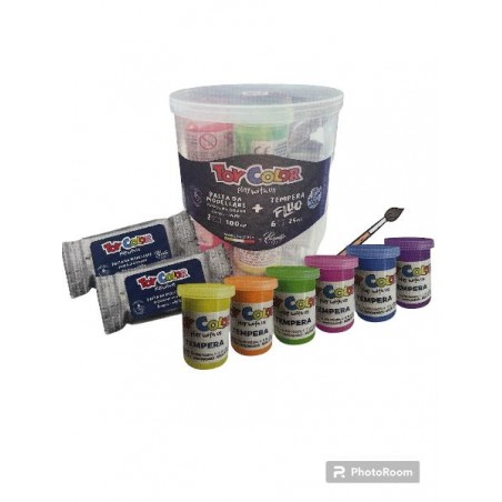 BARATTOLO CREATIV TOY COLOR 2 DAS BIANCO 6 VASETTI TEMPERA FLUO 25ml+PENNELLO [8201138-00.jpg]