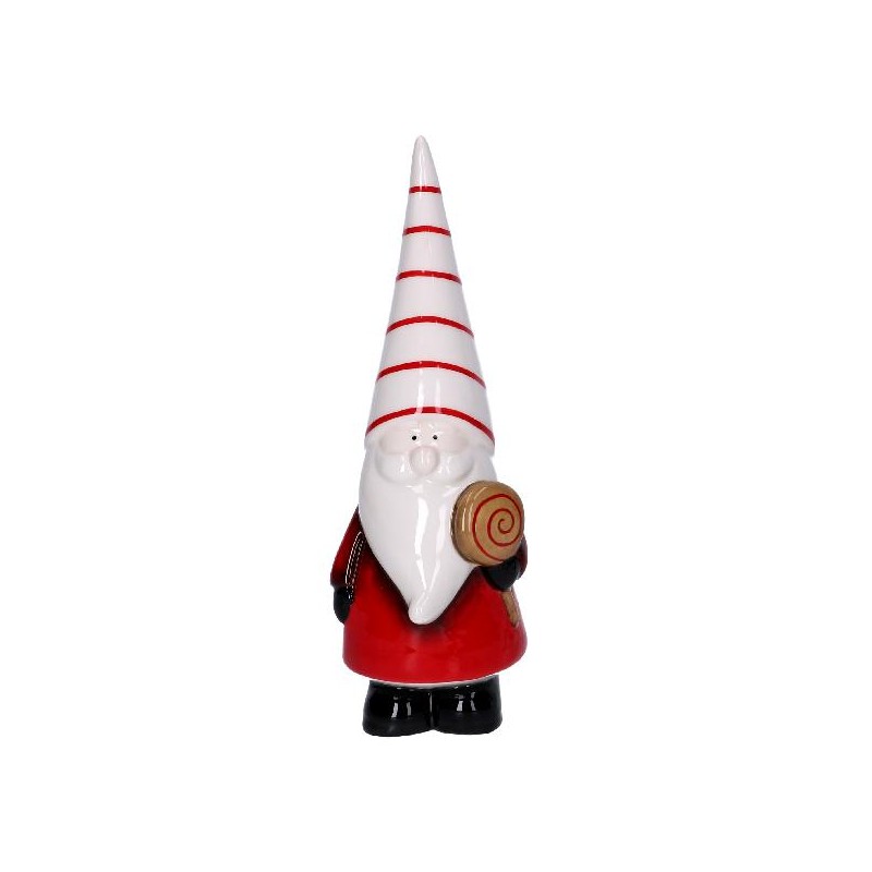 ---BABBO NATALE CERAMICA ROSSO LUCIDO CON CARAMELLA h12cm [9010039-00.jpg]