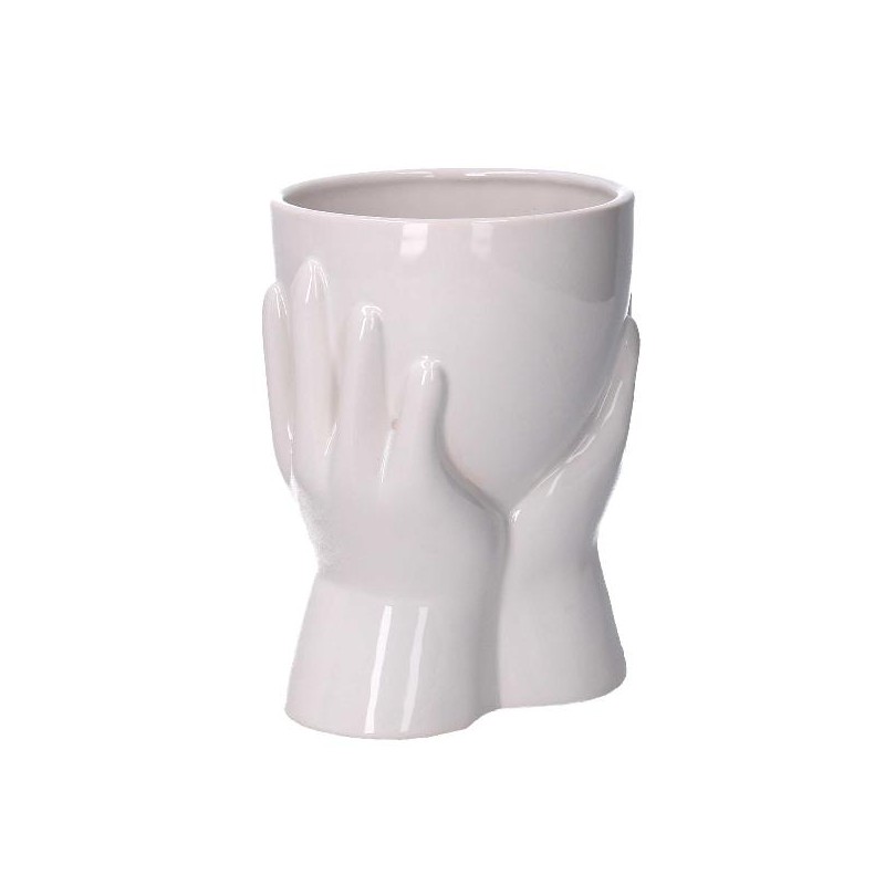 PORTAVASO CERAMICA MANI BIANCO h.17cm [9010121-00.jpg]