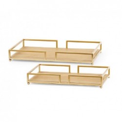 ---SET 2 VASSOI LEGNO/METAL ORO [TONO26854-00.jpg]