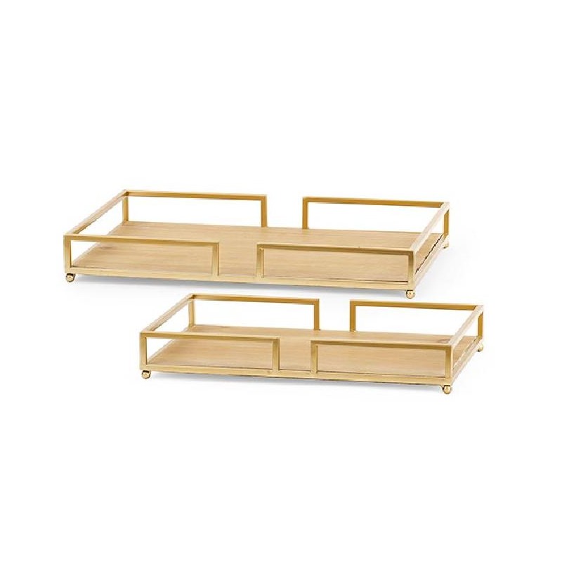 ---SET 2 VASSOI LEGNO/METAL ORO [TONO26854-00.jpg]