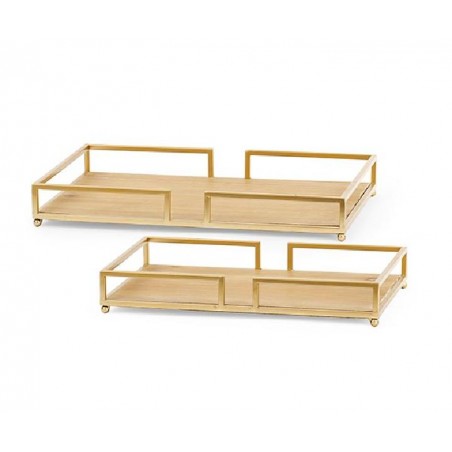 ---SET 2 VASSOI LEGNO/METAL ORO [TONO26854-00.jpg]