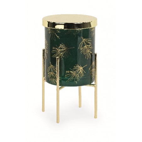 ---CANDELA VETRO VERDE/ORO PROFUMATA ALZATA MET.ORO SCATOLA REGALO d.8x10h [TONO745-00.jpg]