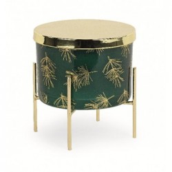 ---CANDELA VETRO VERDE/ORO PROFUMATA ALZATA MET.ORO SCATOLA REGALO d.11x8h [TONO746-00.jpg]