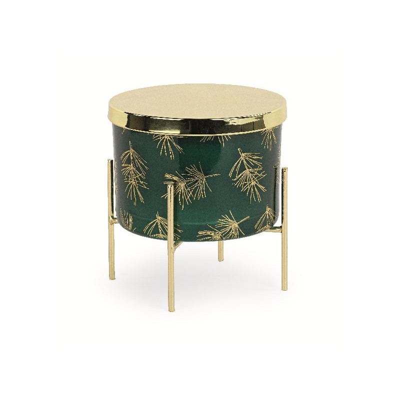 ---CANDELA VETRO VERDE/ORO PROFUMATA ALZATA MET.ORO SCATOLA REGALO d.11x8h [TONO746-00.jpg]