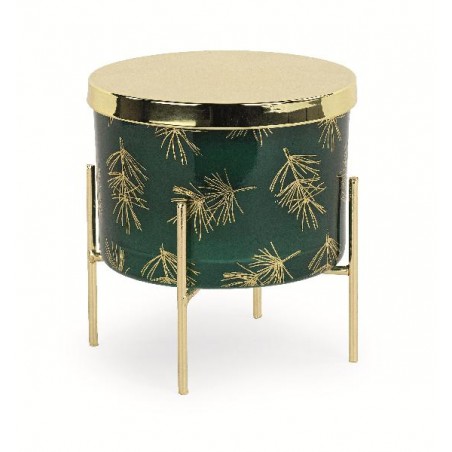 ---CANDELA VETRO VERDE/ORO PROFUMATA ALZATA MET.ORO SCATOLA REGALO d.11x8h [TONO746-00.jpg]