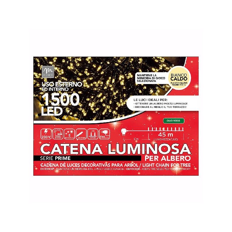FILO 1500 LUCI LED BIANCO CALDO 8 GIOCHI USO ESTERNO FILO VERDE 45mt+3mt [9901050-00.jpg]