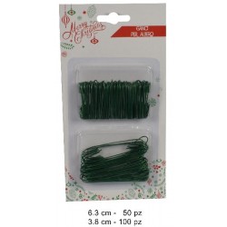 GANCETTI PER ALBERO IN METALLO 150pz COLORE VERDE IN DUE MISURE, 4 E 6 cm [9011300-00.jpg]