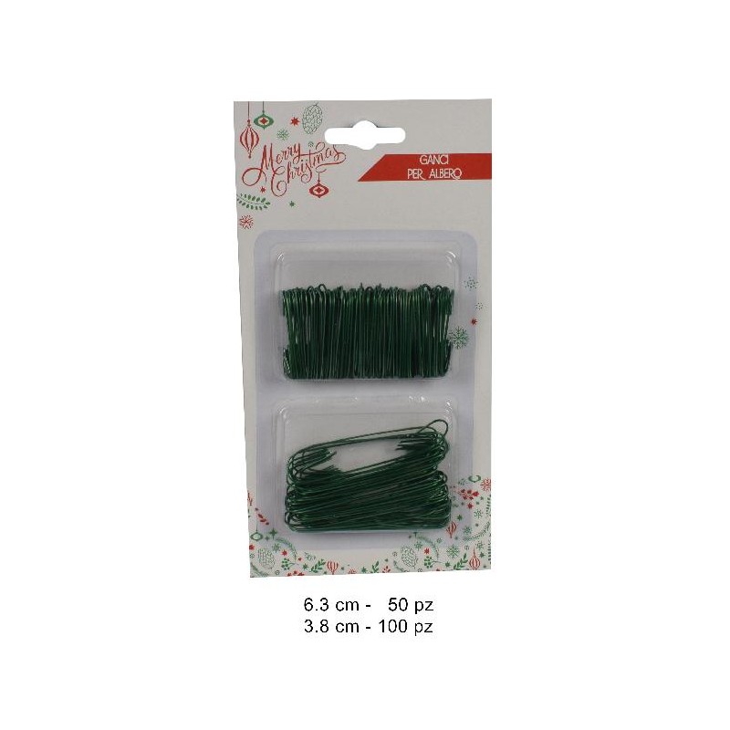 GANCETTI PER ALBERO IN METALLO 150pz COLORE VERDE IN DUE MISURE, 4 E 6 cm [9011300-00.jpg]