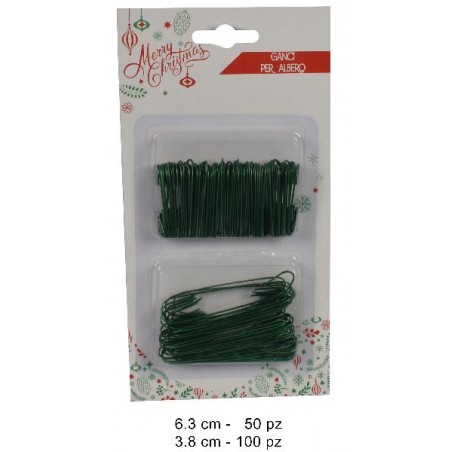 GANCETTI PER ALBERO IN METALLO 150pz COLORE VERDE IN DUE MISURE, 4 E 6 cm [9011300-00.jpg]