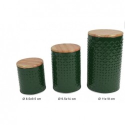 SET 3 BARATTOLI TONDI LATTA VERDE TAPPO LEGNO d.8x10cm-d.10x14cm-d.11x18cm [9015419-00.jpg]