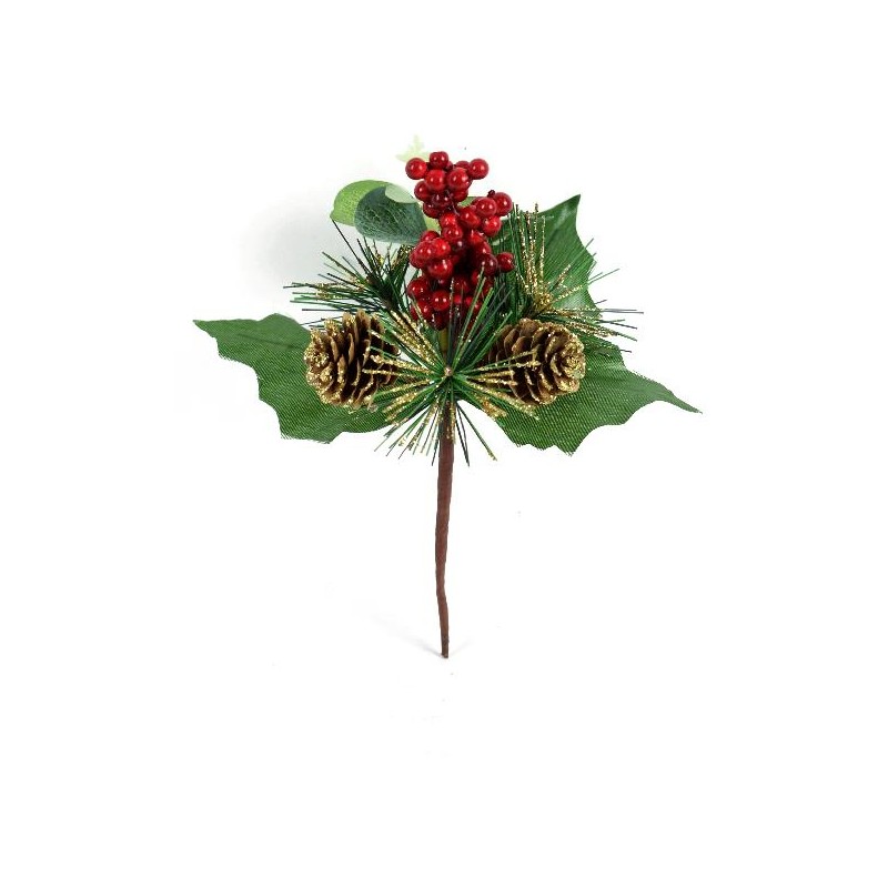 ---PICK CHIUDIPACCO NATALE BACCHE/PIGNE h.20cm GLITTERATO [9015233-00.jpg]