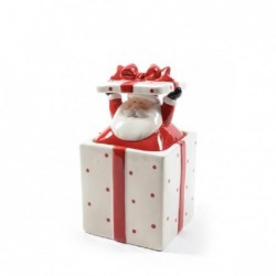 ---BISCOTTIERA CERAMICA BIANCA POIS ROSS BABBO NATALE C/FIOCCO ROSSO 13x24cm h. [9011238-00.jpg]