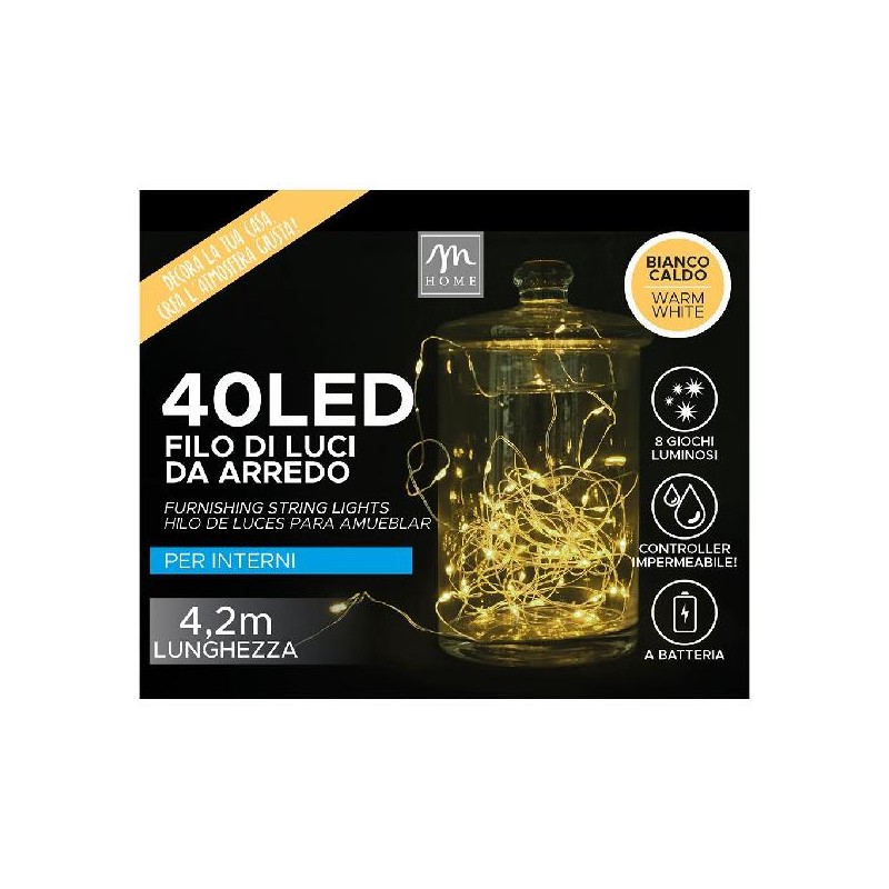 FILO 40 LUCI LED BATTERIA BIANCO CALDO