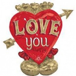 FOIL CUORE ROSSO+CORONA ORO 111cm AIRLOONZ FRECCIA ORO LOVE YOU [8413185-00.jpg]