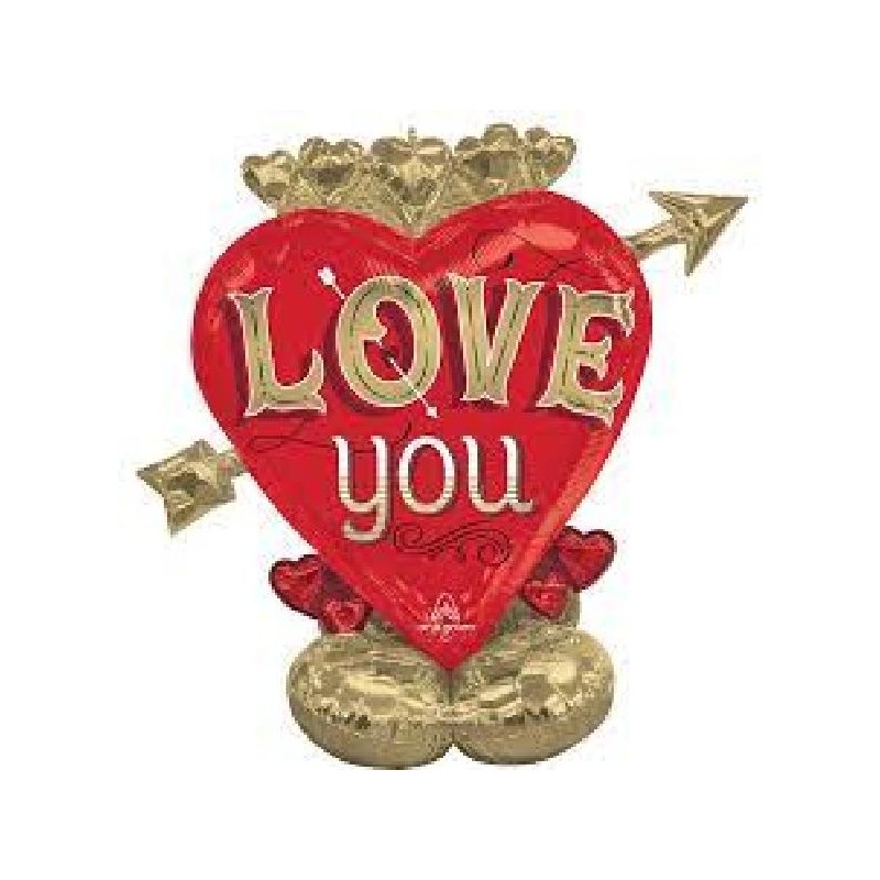 FOIL CUORE ROSSO+CORONA ORO 111cm AIRLOONZ FRECCIA ORO LOVE YOU [8413185-00.jpg]