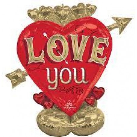 FOIL CUORE ROSSO+CORONA ORO 111cm AIRLOONZ FRECCIA ORO LOVE YOU [8413185-00.jpg]