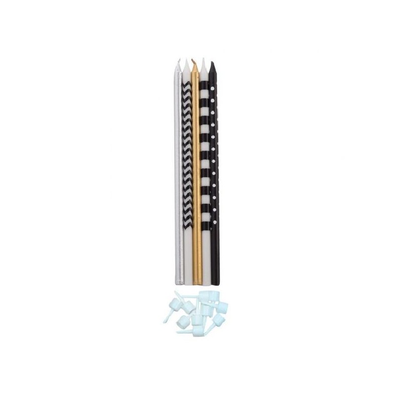 CANDELE RIGHE-POIS 10pz-16cm NERO/ORO [8840204-00.jpg]