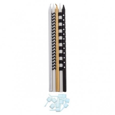 CANDELE RIGHE-POIS 10pz-16cm NERO/ORO [8840204-00.jpg]