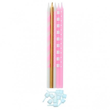 CANDELE RIGHE-POIS 10pz-16cm ROSA/ORO [8840205-00.jpg]