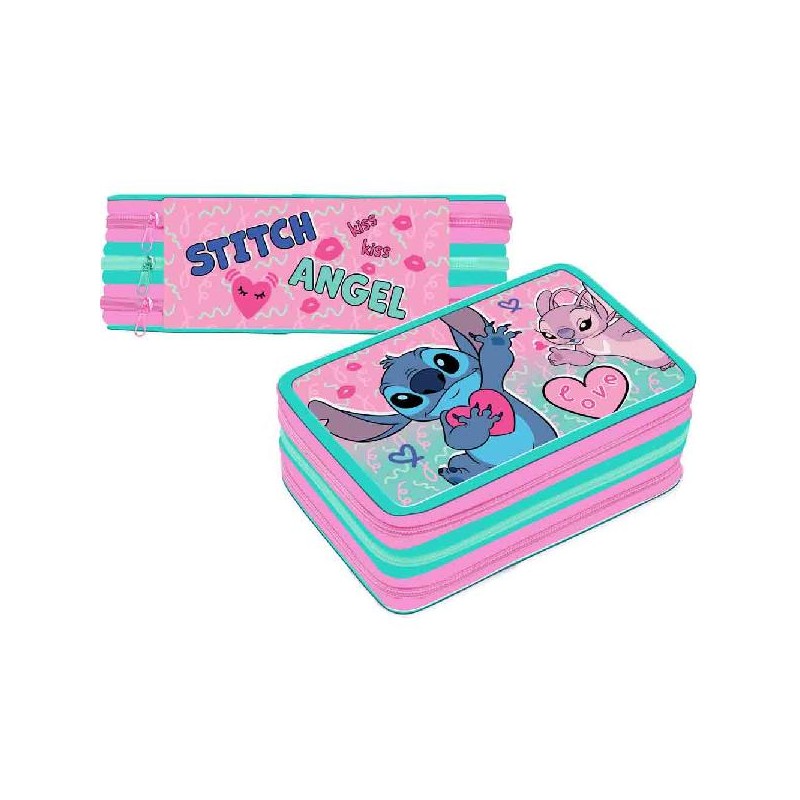 ASTUCCIO CORREDO 3 ZIP STITCH GIRL Eco A TRE SCOPMPARTI COMPLETO DI TUTTO L'OCCORRENTE PER LA SCUOLA [7121289-00.jpg]